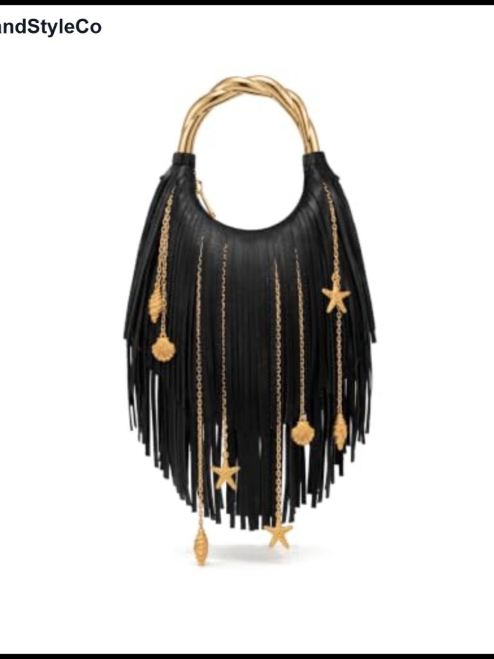 Vegan Leather Hobo Handbag with Gold Metal Handle Fringe Top
